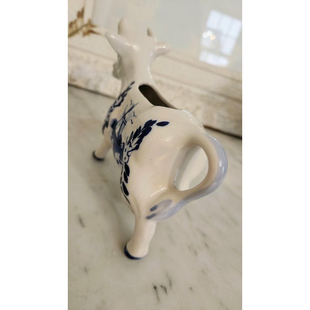 Ceramic Vintage Dutch Delft Blue Hand-Painted Cow Creamer For Sale - Image 7 of 12