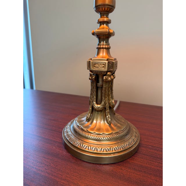Gold Neoclassical Solid Brass Table Lamp With Ivory Parchment Shade For Sale - Image 8 of 8