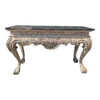 Early 20th Century Southern Antique Carved Ball & Claw Console Table With Marble Top For Sale