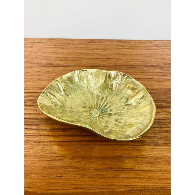 Vintage Brass Lotus Leaf Molded Trinket Tray For Sale - Image 4 of 9