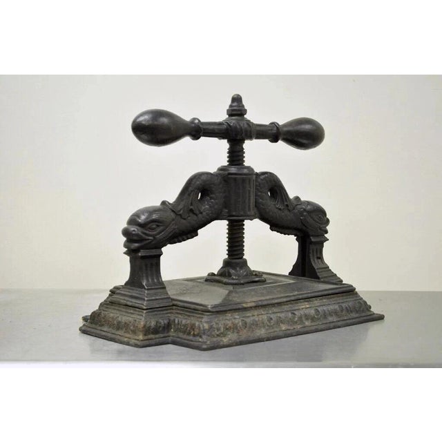 Metal Antique 19th C. Cast Iron Classical Figural Dolphin Victorian Book Press For Sale - Image 7 of 12