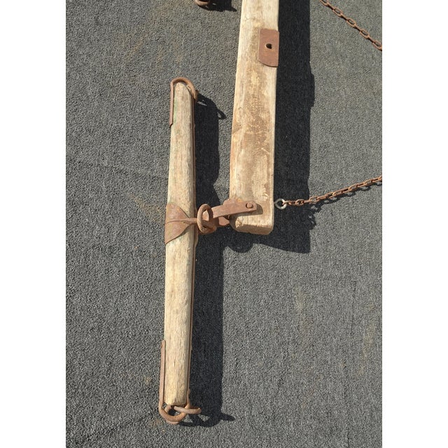 Antique Hand Forged Ox Yoke Primitive Western Farm Tool W Iron Rings Room Decor For Sale - Image 10 of 18