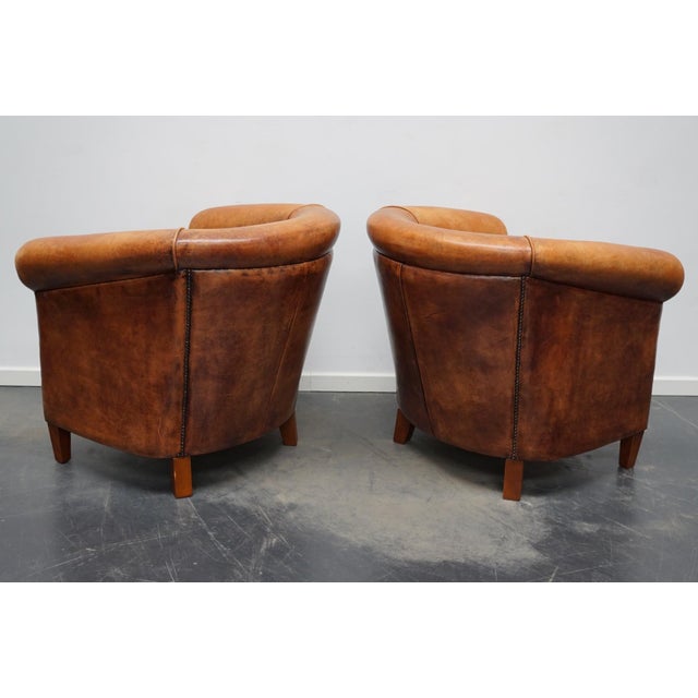 Brown Vintage Dutch Cognac Leather Club Chairs, Set of 2 For Sale - Image 8 of 18