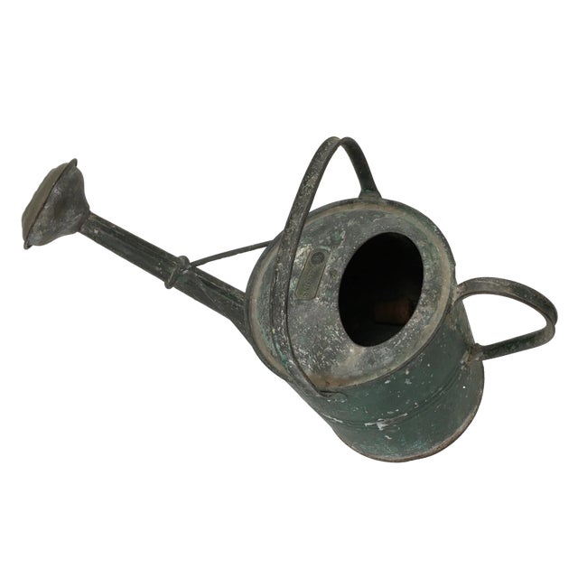 Dark Green Large Early 1900s Antique Steel & Brass 1 Gallon Garden Watering Can - Sprinkler With Nice Original Green Paint For Sale - Image 8 of 13