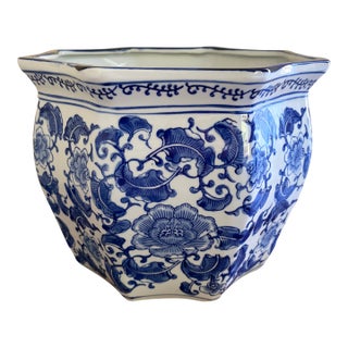 Chinoiserie Large Blue and White Porcelain Planter For Sale