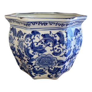 Chinoiserie Large Blue and White Porcelain Planter