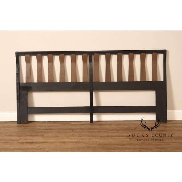 Mid Century Modern King Size Headboard with Ebony Frame and Walnut Bentwood Slats For Sale - Image 10 of 18