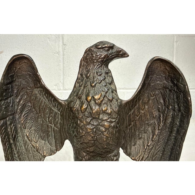 1960s Pair of Vintage Solid Bronze Realistic Open Winged American Bald Eagle Bookends For Sale - Image 5 of 12