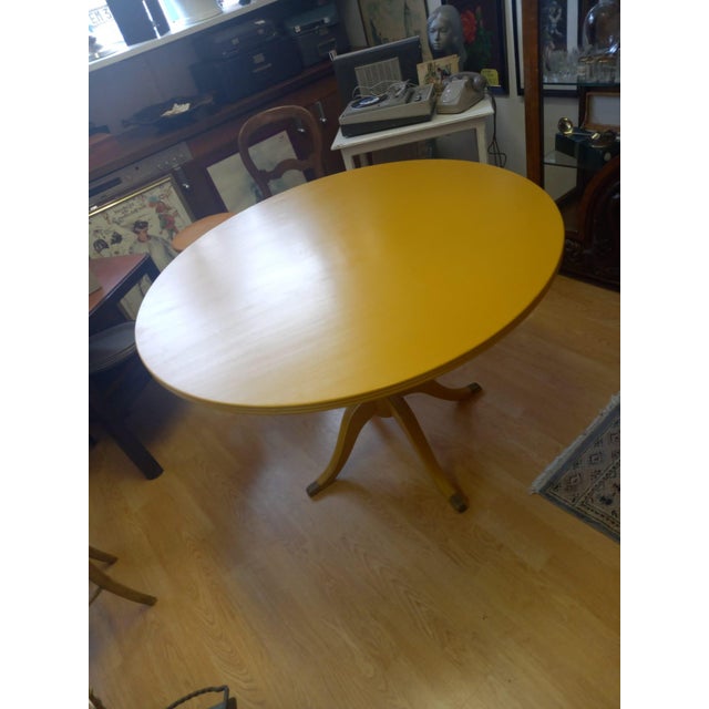 Vintage Round Lacquered Wood Table with Brass Feet, Base, 1950s For Sale - Image 9 of 10