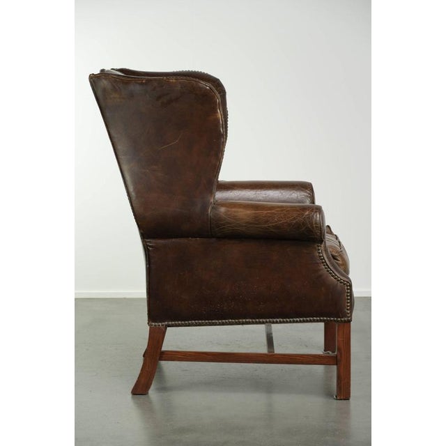 Vintage Cowhide Wing Armchair For Sale - Image 3 of 12