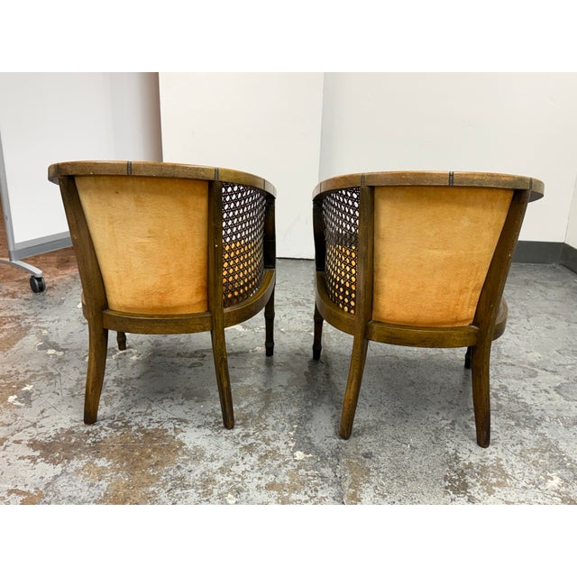 Mid 20th Century Saffron Velvet Mid 20th Century Cane Barrel Chairs, Pair For Sale - Image 5 of 12