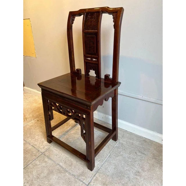 19th Century Antique Ming Style Chinoiserie Carved Side Chairs- A Pair For Sale - Image 5 of 9