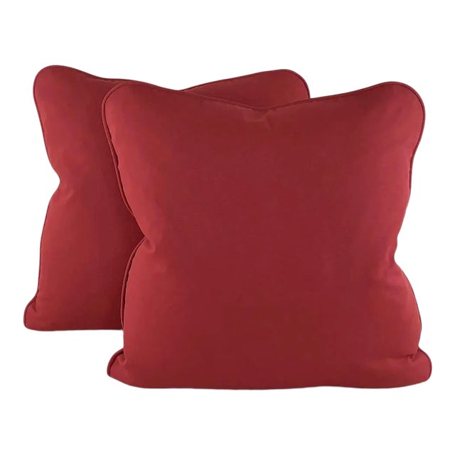 P Kaufmann Waverly Ruby Red Solid Cotton Pillow Covers - a Pair For Sale