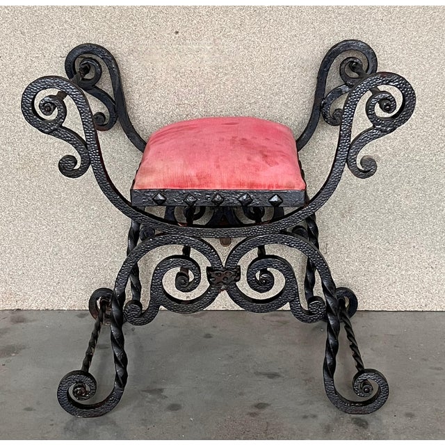 Late 19th Century Hollywood Regency Wrought Iron Curule Bench, Savonarola, Throne For Sale - Image 10 of 18