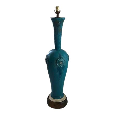 1940's Tall Italian Turqouise Drip-Glazed Ceramic Floor Lamp For Sale