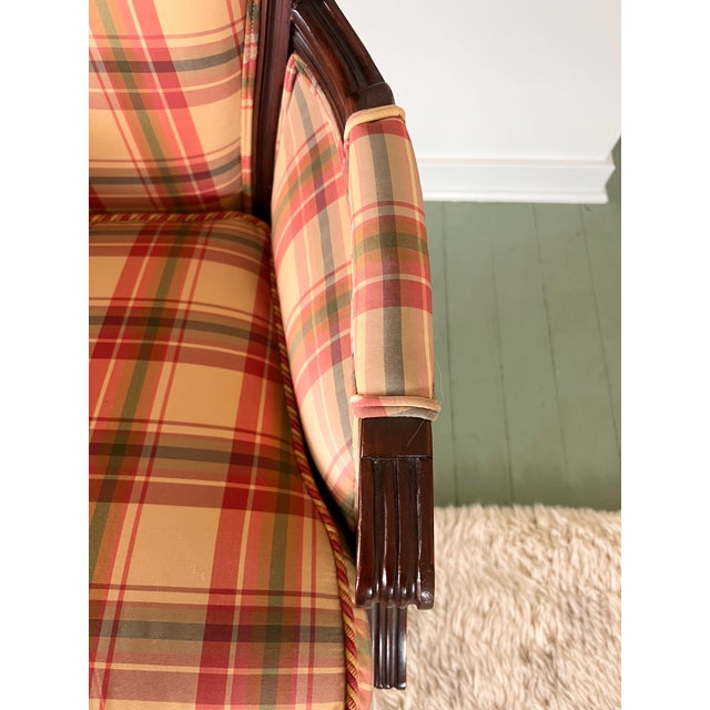 Vintage Madras Plaid Silk Upholstered Accent Chair Made by Owners Select HighPoint North Carolina, Pink Plaid Silk Chair Custom Made For Sale - Image 9 of 18