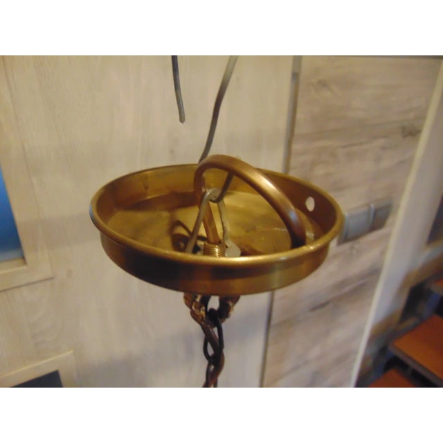 1950s Art Deco Chandelier in Stained Glass and Brass For Sale - Image 5 of 7