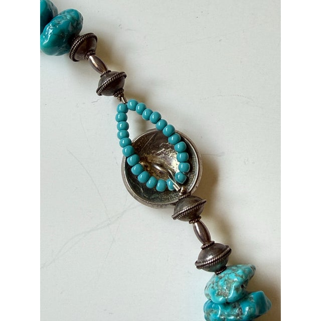 Vintage Southwest Turquoise Beaded Necklace With Indian Nickel Clasp For Sale In Seattle - Image 6 of 7