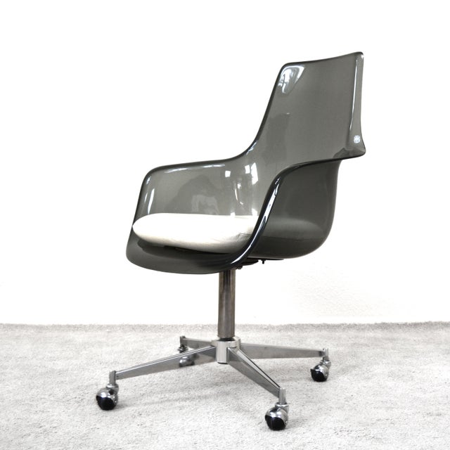 Vintage Chromcraft Oval Smoked Glass Table and Smoked Lucite Tulip