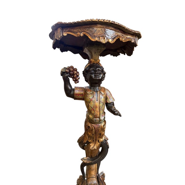 Pair of Mid-19th Century Italian Polychrome & Gilt Figural Pedestal Tables For Sale - Image 4 of 10