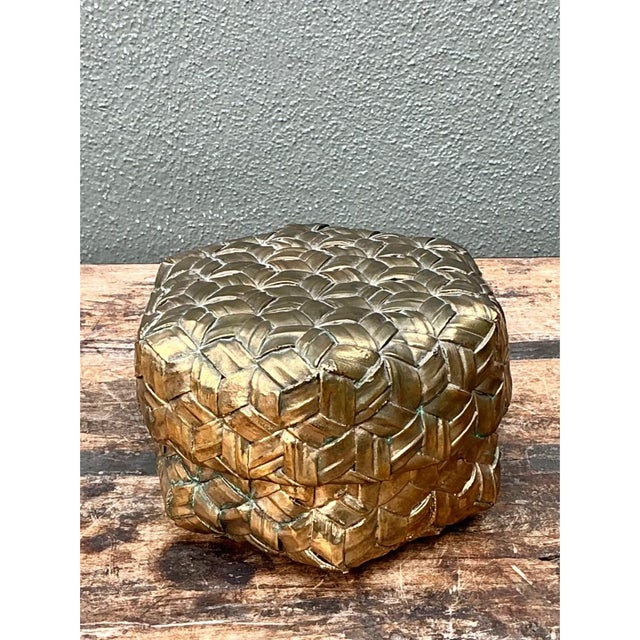 Vintage Gilded Rattan Decorative Hexagon Box For Sale In West Palm - Image 6 of 12