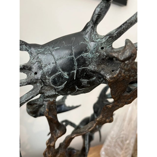 Fighting Bluepoint Crab Brass Sculpture on Green Marble Base For Sale In Houston - Image 6 of 11