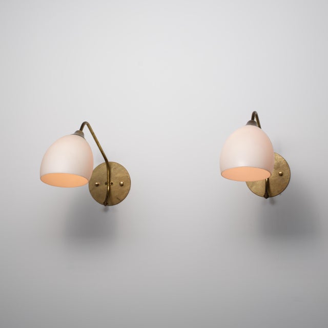 Large Vintage Italian Brass and Opaline Glass Wall Sconces, 1950s, Set of 2 For Sale - Image 9 of 14