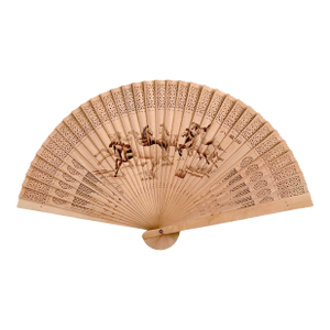 The Eight Wild Horses Large Chinese Sandalwood Fan, Boxed