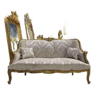 Baroque Sofa in Beige and Ivory With Hand-Applied Gold Leaf For Sale