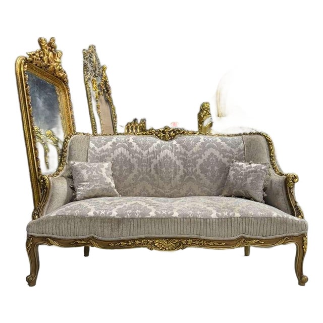 Baroque Sofa in Beige and Ivory With Hand-Applied Gold Leaf For Sale