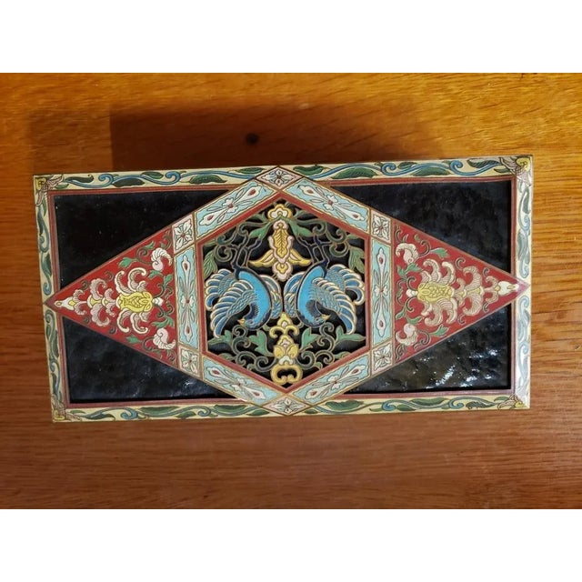 Late 19th Century 1890 French Cloisonne & Pressed Amber Glass Gilt Brass Jewelry Box For Sale - Image 5 of 7