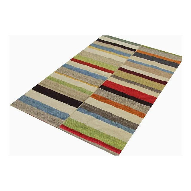 Handwoven Flatweave Scandinavian Style Persian Kilim Rug 3’4″ X 4’10” For Sale - Image 4 of 9