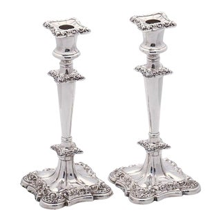 Pair of English Rococo Silver Candle Holders or Candlesticks For Sale