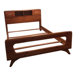 Mid Century Second Growth Hand Burnished Headboard, Footboard and Frame For Sale