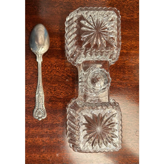 Late 20th Century Antique Crystal Double Salt and Pepper Cellar With Silver Plate Spoon For Sale - Image 5 of 6