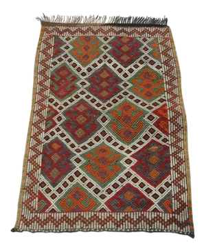 Vintage Small Embroidered Kilim Rug - 2'8" x 4'