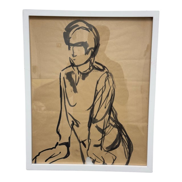 Figure Sketch of Ink on Paper, Framed For Sale