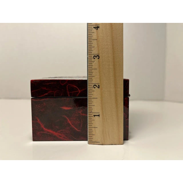 Raspberry Red Vintage Asian Mother of Pearl Inlay Jewelry Lacquer Box With Mirror For Sale - Image 8 of 9