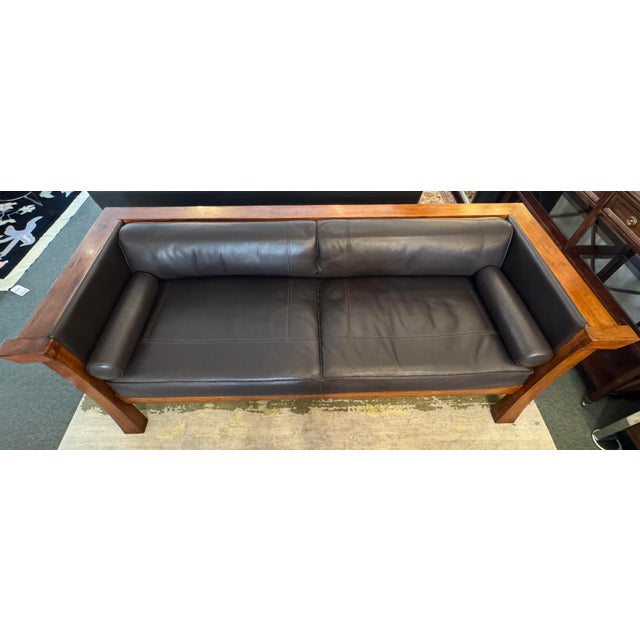 Maria Yee Cambria Leather + Wood Sofa For Sale In San Francisco - Image 6 of 12