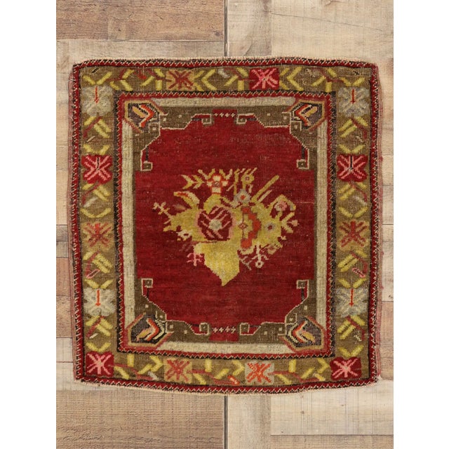 Ruby Red Vintage Turkish Yastik Rug - 02'02 X 02'04 For Sale - Image 8 of 8