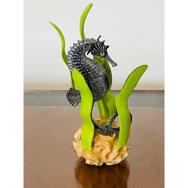 Coastal Artisan Signed Coastal Marine Sea Horse Sculpture Handpainted For Sale - Image 3 of 4