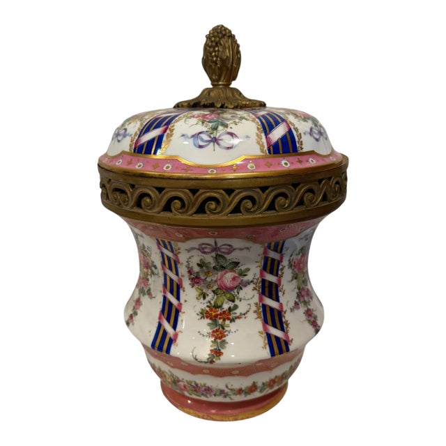 19th Century Sevres Style Hand Painted Porcelain Ormolu Mounted Vase & Cover For Sale