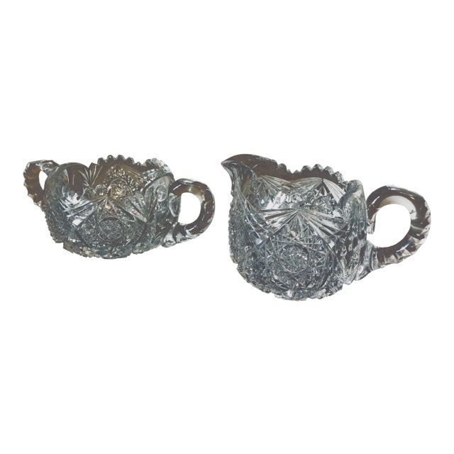 American Brilliant Period Cut Glass Sugar and Creamer - 2 Pieces For Sale