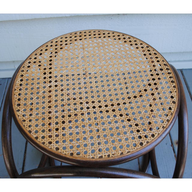 1960s Bentwood and Wicker Round Stool Ottoman For Sale - Image 4 of 5