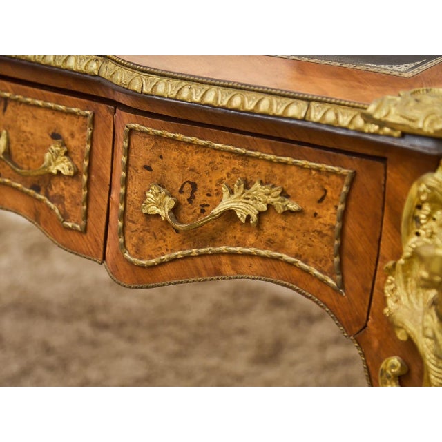 Wood Late 19th Century Louis XV Style Bureau Plat Writing Table Bronze For Sale - Image 7 of 11