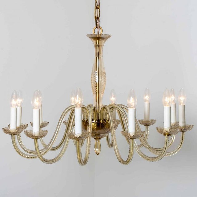 Vintage Engraved Murano Glass Chandelier, 1960 For Sale - Image 9 of 13