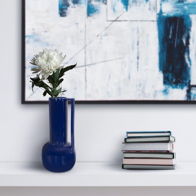 Bella Sapphire Blue Tall Ceramic Pitcher For Sale - Image 11 of 11