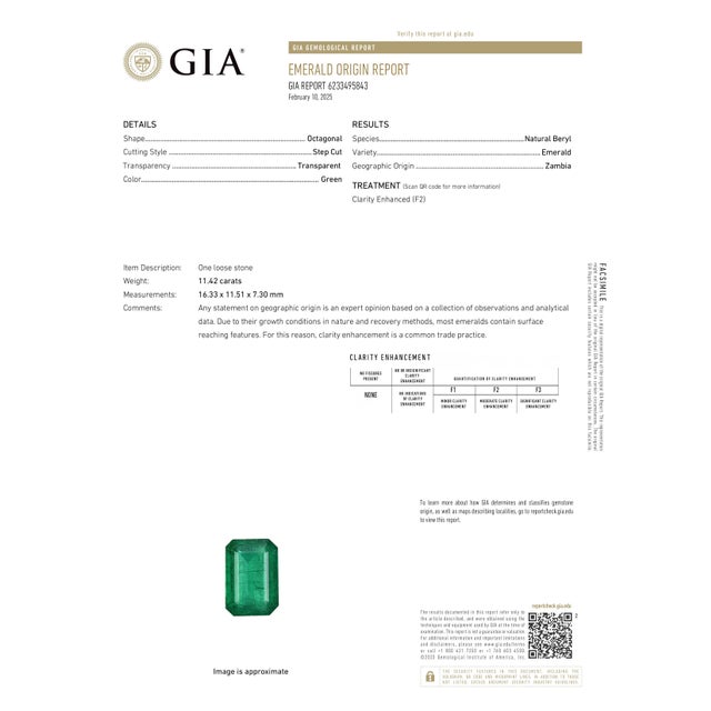 13.50 Ct Gia Certified Natural Zambian Emerald & Diamond Ring Size 7 For Sale - Image 10 of 10