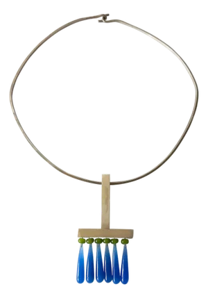 Heidi Abrahamson Sterling Silver Blue Onyx Architectural Modern Pendant Necklace