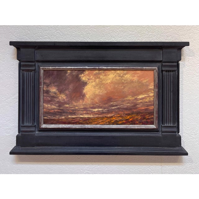 This oil on panel artwork captures the dramatic interplay of light and color in a Colorado sky, where swirling clouds...